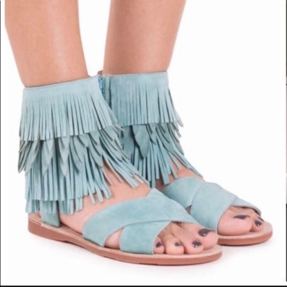 Jeffery Campbell RED Nerida Fringed Suede Sandals - Picture 2 of 10